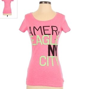 NWOT America Eagle Y2K Pink Graphic Favorite Tee T-Shirt Women's XS Scoop Neck